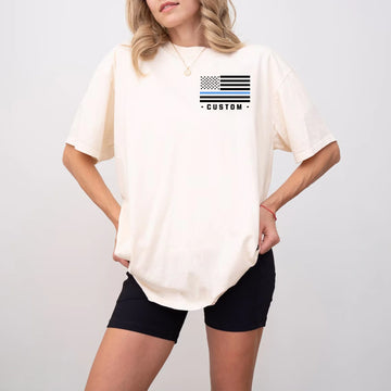 Comfort Colors Custom Police Shirt Thin Blue Line Police Flag Custom Police Gifts for Police Wife Police Mom Captain Police Officer Husband